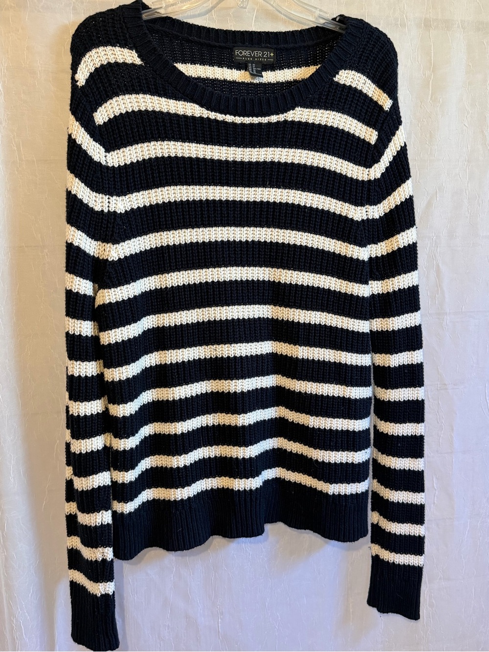 Forever 21 Plus 2X Black and White Striped Crew Neck Sweater
